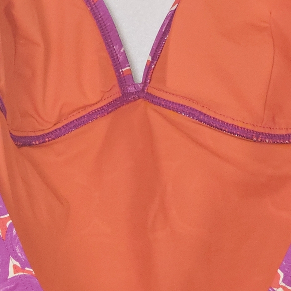 Tory Burch Orange/Purple Halter Swimsuit Sz S Circle Print One Piece - Picture 4 of 15
